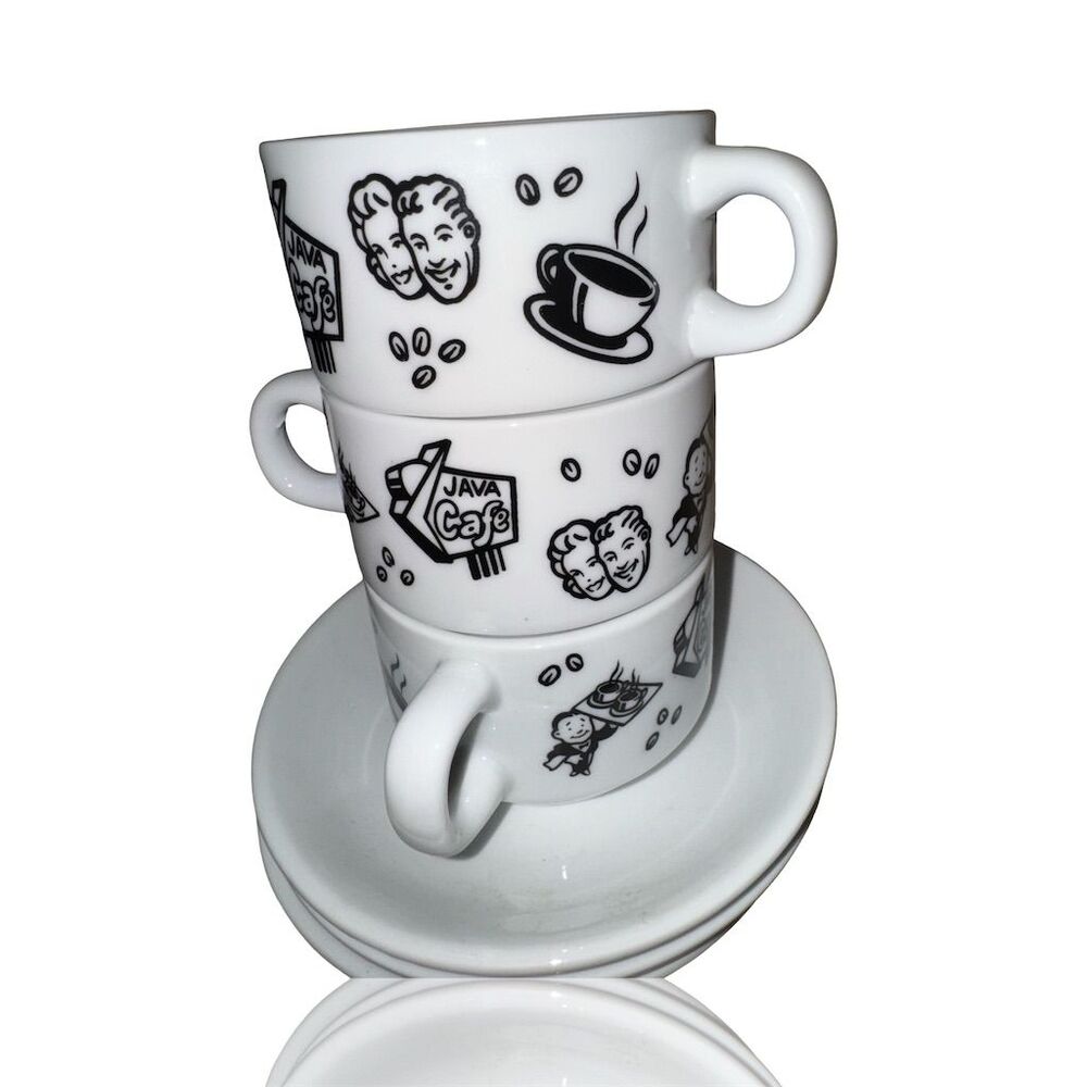 Bialetti Java Café Vintage Espresso Cup & Saucer Set Whimsical Design
